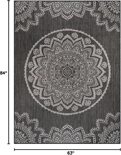 CAMILSON Outdoor Rug 8x10 Modern Area Rugs for Indoor and Outdoor Patios and Porches - Waterproof, Non-Shedding, Easy-to-Clean Outside Carpet (8 x 10, Medallion - Dark Grey/Light Grey)