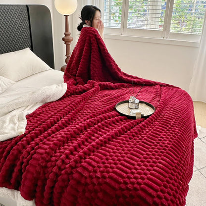 UKELER Sherpa Bed Blanket 80 × 90 inch, Ultra Soft Queen Size Throw Blanket for All Season, 470 GSM Cozy Plush Striped Fleece Blankets for Bedroom Living Room Dorm Hostel Sofa Camping, Red