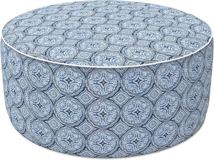 LVTXIII Outdoor Inflatable Ottoman, Fade-Resistant Round Footrest Stool D31”x H14”, Portable Patio Pouf for Garden Camping or Home Use, Medallion Blue