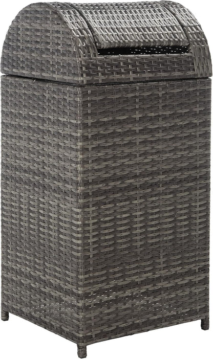 SAFAVIEH Outdoor Collection Mazeli Grey Brown Woven Swing Top Dome Lid Trash Bin (Fully Assembled) PAT7511C