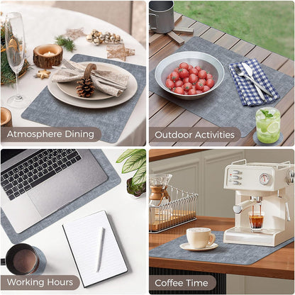 Vinyl Placemats Set of 6, Faux Leather Waterproof and Heat Resistant Place Mats, Washable Anti-Slip Table Mats with Coaster, Wipeable Placemats for Indoor & Outdoor 17" x 12" (Light Blue, Set of 6)