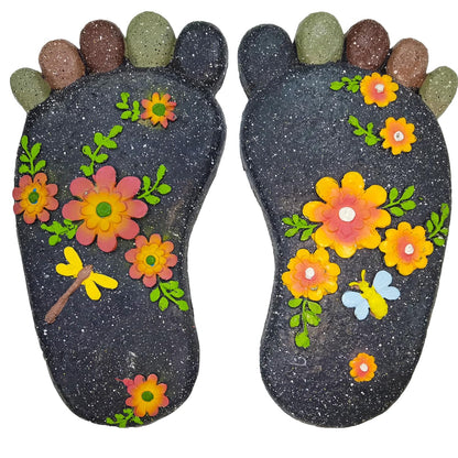 Stepping Stones Garden Decorative Stones for Patio, Deck, Garden or Sidewalk Home Decor Footprint Shaped Stepping Stones Set of 2 （Dark Grey）