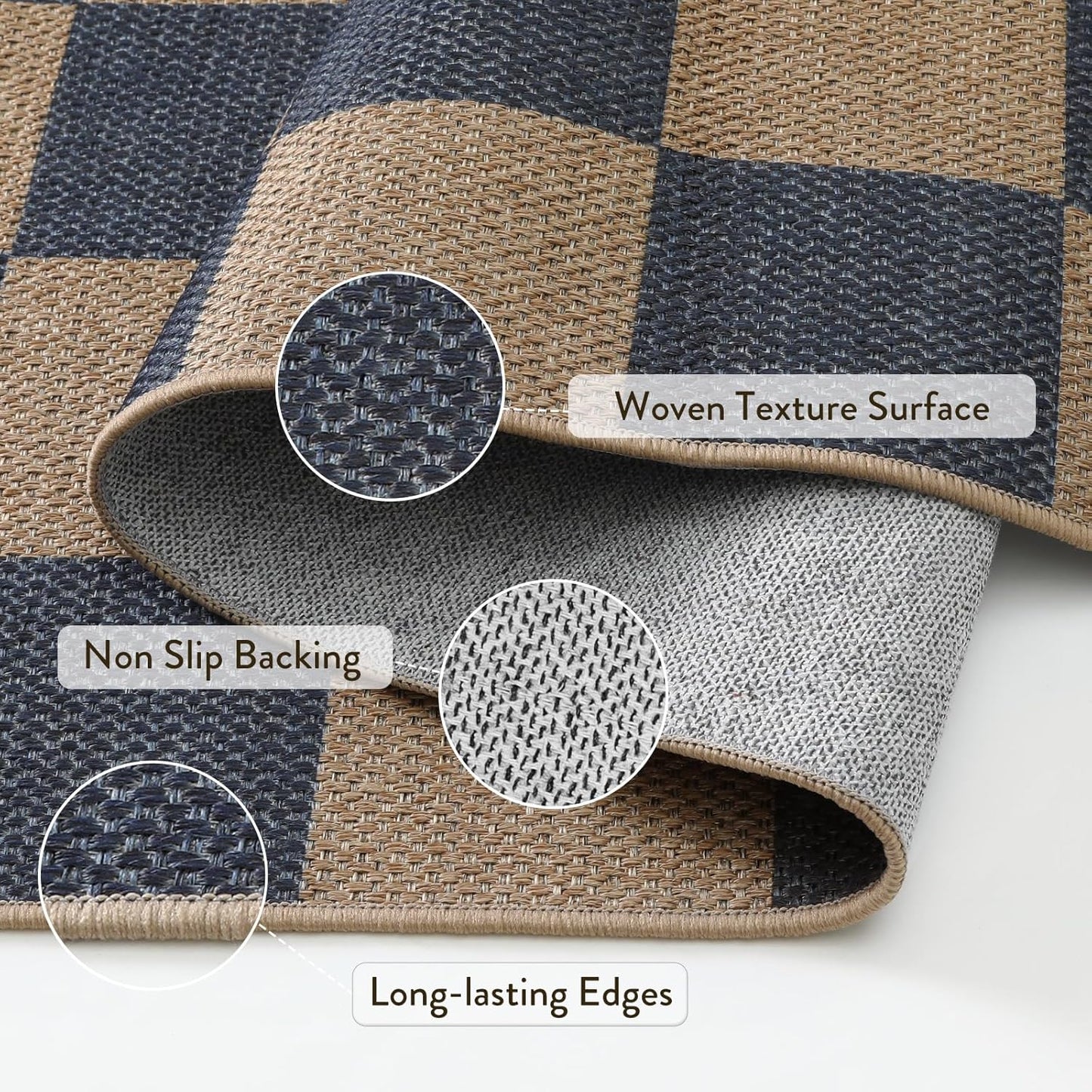 Lahome Checkered Easy Jute Living Room Rugs, 5x7 Dining Room Office Rug Farmhouse Outdoor Patio Carpet, Checkerboard Washable Non Slip Indoor Outdoor Blue Carpet for Backyard Entry Deck