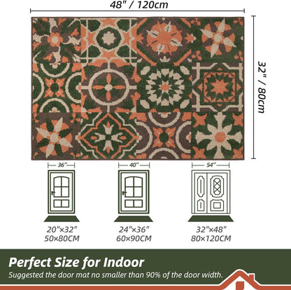 BEQHAUSE Dirt Trapper Door Mat 32" x 48", Non-Slip Entryway Rugs Washable, Floor Mat Stain Resistant and Absorbent Welcome Mat for Front Back Door, Muddy Wet Shoes & Paws, Boho Geometric Floral