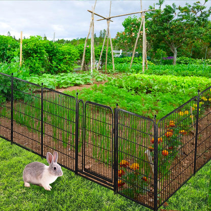 Tall Garden Fence Animal Barrier,Wide Gate Low Threshold Fence Panels, 48in(H) 4 Panels Total 8.9 Ft(L) Flower Bed Fencing, Heavy Metal Dog Fence Outdoor for Yard