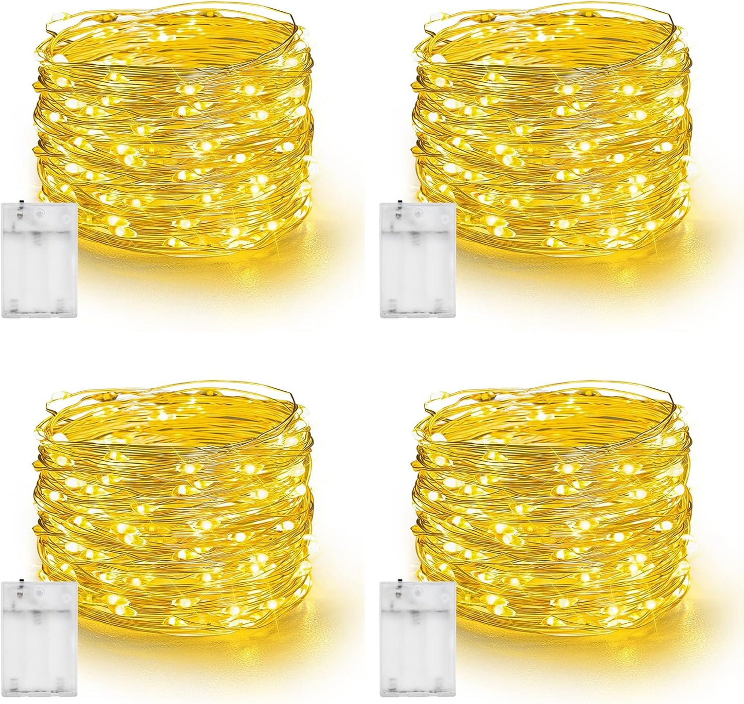 Dazzle Bright Fairy Lights Battery Operated, 4 Pack Total 80FT 240LED Silver Wire Waterproof String Lights, Christmas Decorations for Indoor Outdoor Bedroom Yard Party Decor, Warm White