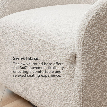 KINWELL 32" Wide Modern Boucle Swivel Barrel Chairs Set of 2, No Assembly Round Upholstered Swivel Accent Armchairs for Living Room, Bedroom (White)