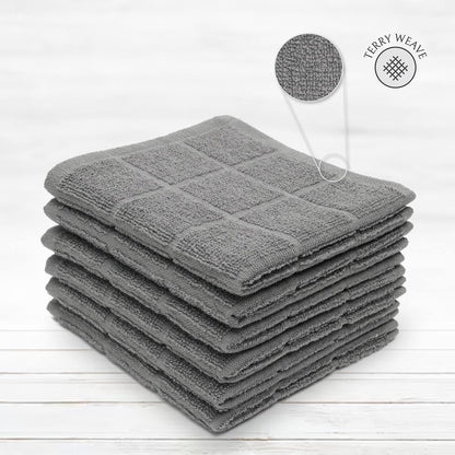 100% Cotton Terry Dish Cloth & Dish Towel, 6 Pack, Super Soft and Absorbent Kitchen Towels, Perfect for Kitchen Cleaning and Dish Washing (Grey 6 Pack)