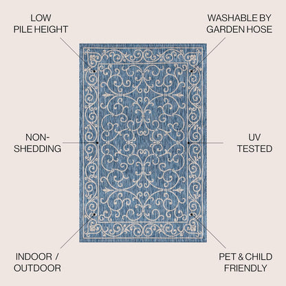 JONATHAN Y Vintage Filigree Indoor Outdoor Area Rug 9X12 Navy/Gray, Charleston Textured Weave for Backyard, Patio, Porch, Easy-Cleaning, High Traffic, Pet-Friendly, Non-Shedding (SMB106D-9)