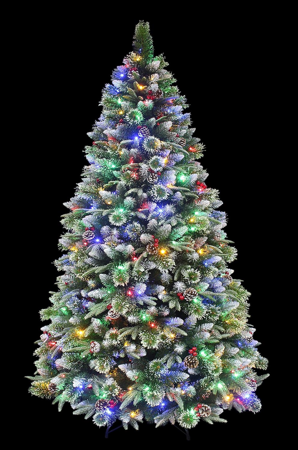 Super Dual Flocked Pine Christmas Tree Pre-lit with Color Changing LED Lights (6ft Pre-lit)