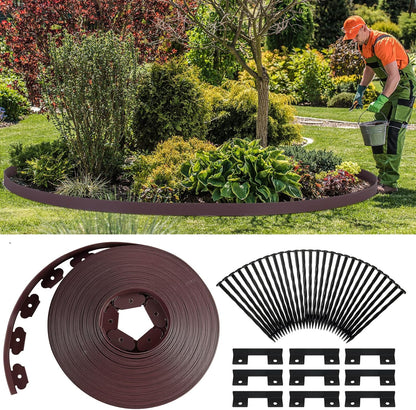 Queekay Landscape Edging Kit 148 ft with 70 Spikes 20 Connectors Plastic Border for Garden, Lawn, Yard, Pathway(Brown,2 Inch)