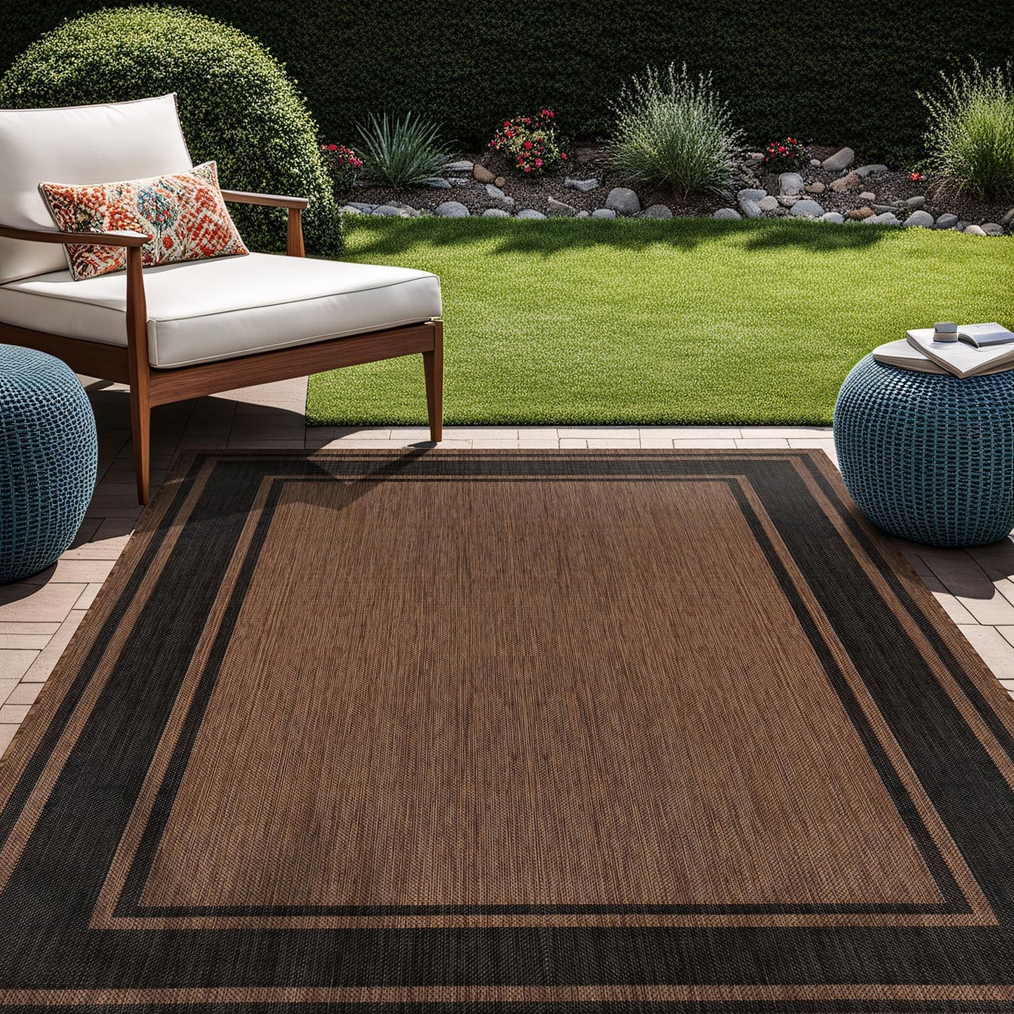 Beverly Rug Large Outdoor Rug 10x14 Modern Bordered Area Rugs for Indoor and Outdoor Patio Deck Porch Garden Waterproof Weather Sun Resistant Washable Outside Carpet (10 x 14 Gold)