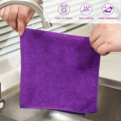 Microfiber Cleaning Cloths-12 Pack,Microfiber Towels for Cars & Kitchen,Highly Absorbent Cleaning Towel,Lint Free Streak Free Rags for House,Window,Purple,Green,Blue(16"x16")