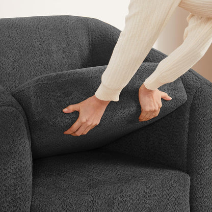 Modern Accent Chair for Living Room, Upholstered Armchair with Boucle Fabric, Single Sofa Chair with Solid Wood Legs, Boucle, Dark Grey