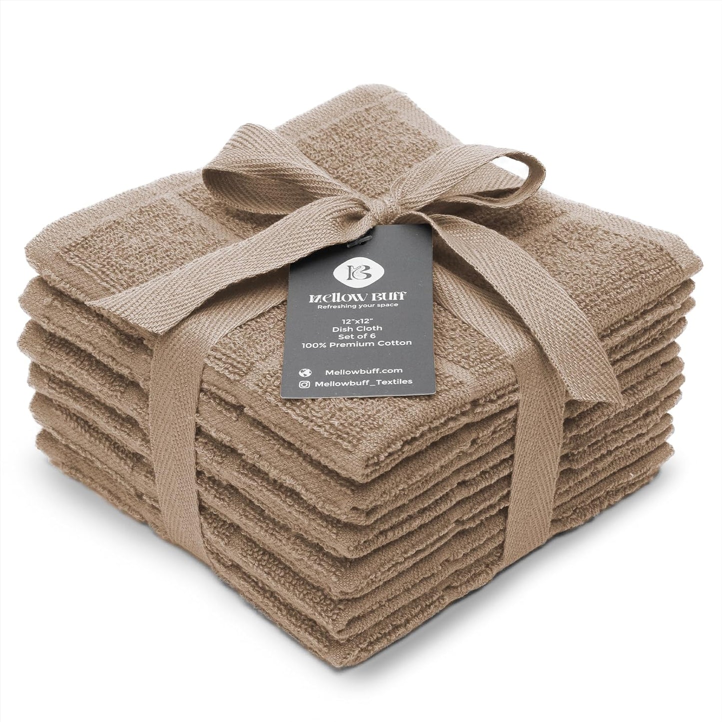 100% Cotton Terry Dish Cloth & Dish Towel, 6 Pack, Super Soft and Absorbent Kitchen Towels, Perfect for Kitchen Cleaning and Dish Washing (TAN 6 Pack)