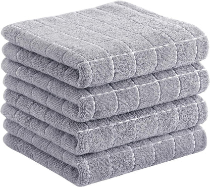 Homaxy 100% Cotton Terry Kitchen Towels(Light Grey, 13 x 28 Inches), Checkered Designed, Soft and Super Absorbent Dish Towels, 4 Pack