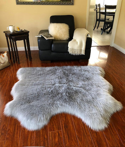 LAMBZY Faux Sheepskin Hypoallergenic Free Shape Silky Shag Rug, Luxury Shaggy Silky Plush Carpet for Bedrooms Rugs Living Kids Room Sofa Floor Rugs (Double Side by Side 3'x4', 90x120cm, Grey)