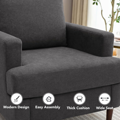 Mid-Century Accent Chair,Modern Linen Fabric Armchair for Living Room,Comfy Upholstered Reading Accent Chairs for Bedroom,Single Sofa Chair with Wood Legs (Dark Grey, 1 Pack)