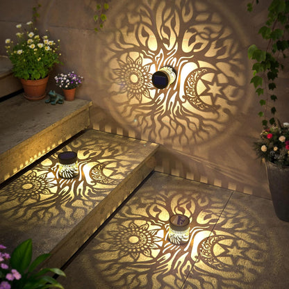 2 Pack Large Solar Fence Lights Metal Solar Powered Outdoor Wall Deck Step Lights Tree Theme Waterproof Fence Light for Garden Post Patio Backyard Yard Decor, Gardening Gifts for Women Mom Grandma