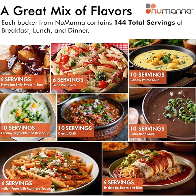 Numanna Family Pack Bucket 3,456 Servings 24-Months Emergency Meal Kit | Easy-to-Prepare, Non-GMO Freeze-Dried Survival Food | Everyday Meals in Resealable Pouches | Made in USA | 25+ Year Shelf Life