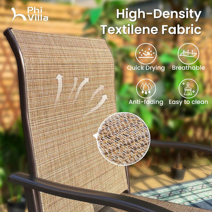 PHI VILLA Outdoor Swivel Bar Stools Set for 4, Metal Patio Bar Table and Chairs Set with Brown Textilene Fabric for Outside