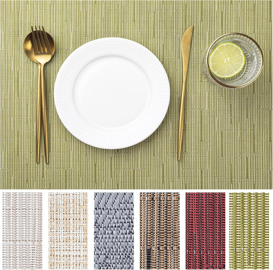 LEXMORE Placemats Set of 4 Vinyl/Plastic Woven Place Mats for Kitchen Table Indoor/Outdoor Washable Placemat Wipeable Dining Table Mats(Pea Green)