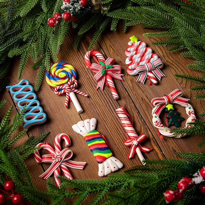 codree 8 Pcs Christmas Lollipop Ornaments - Polymer Clay Christmas Candies - Xmas Decor Candy Cane Hanging Tree Ornaments for Party Home Decoration