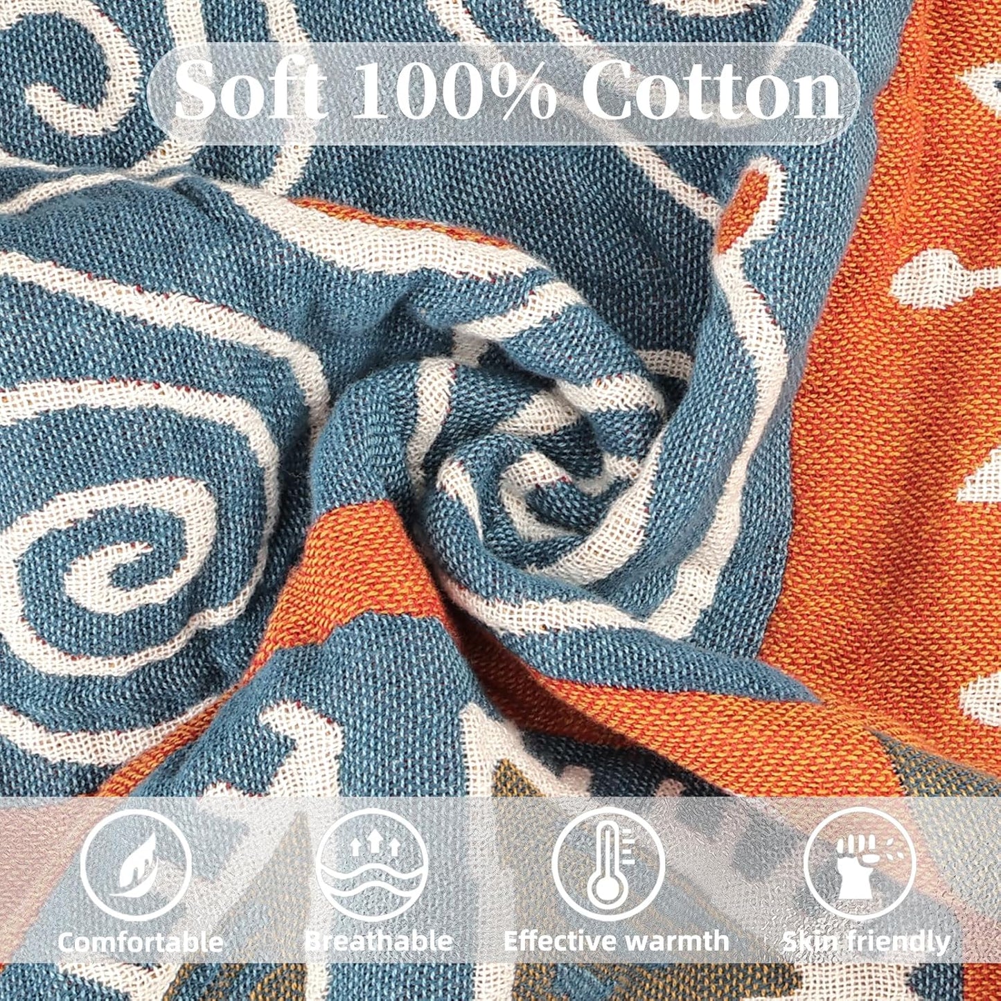 Boho Throw Blanket for Bed - 100% Pure Cotton Ultra Soft Rustic Quilt - Farmhouse Decor Bed Blankets, All Season Rustic Throw for Sofa Couch Chair(80''x 90'', Art Squares)