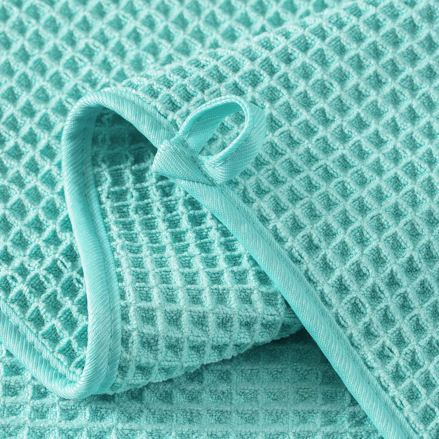 Microfiber Waffle Face Towels, 2 Pieces, Soft, Absorbent, Fast Drying, Lint Free (Turquoise)