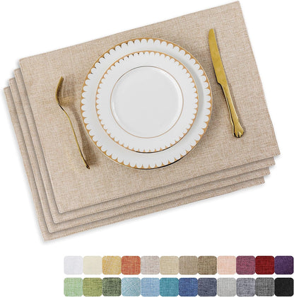 Home Brilliant Placemats Set of 4 Heat Resistant Dining Table Place Mats Plate Mat Cloth Placemats Spring Kitchen Table Mats Indoor Outdoor Dinner, Light Linen