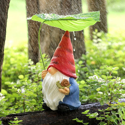 Garden Gnome Statue Decoration with Leaf Umbrella, 7.5” Figurine Ornament for Indoor Outdoor Home Patio Yard Lawn, for Gnome Lovers & Garden Enthusiasts，Mom，Women