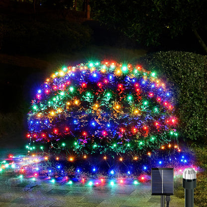 WBao Solar Christmas Lights Outdoor 200LED F8 Big Bulbs, 8.4ft x 5.2ft Christmas Net Lights with Remote Control, 8 Modes, Timer, Waterproof for Lawn, Bushes Outdoor Christmas Decorations, Multicolor