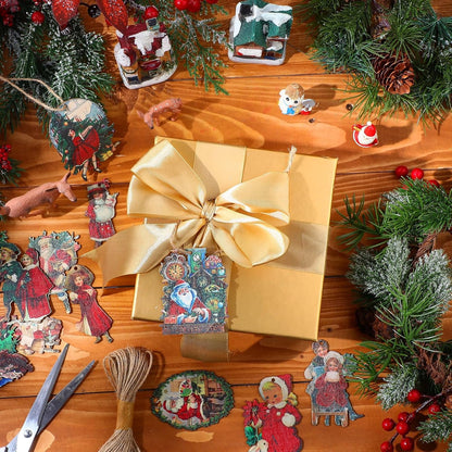 48 Pcs Vintage Wood Ornaments - Victorian Style Santa Claus, Snowman & Retro Decor for Christmas Trees