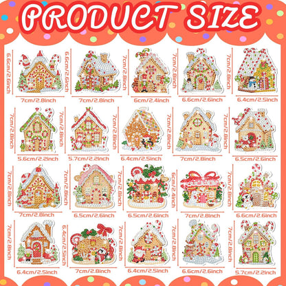 Tondiamo 20 Pcs Christmas Diamond Painting Keychain Kits 5D DIY Diamond Art Pendants Double Sided Hanging Key Chains for Christmas Party Decoration DIY (Gingerbread House)