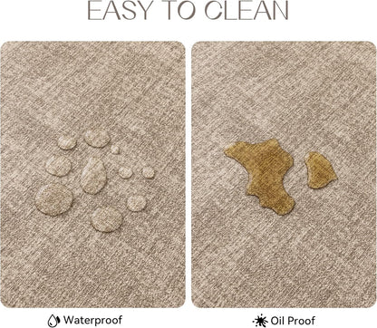 Romanstile Vinyl Placemats Set of 4-12 X 18 Inch - Heat Resistant Place Mats 100% Waterproof Oilproof Wipeable Reversible Faux Leather Table Mats for Kitchen/Dining/Party/Outdoor, Khaki