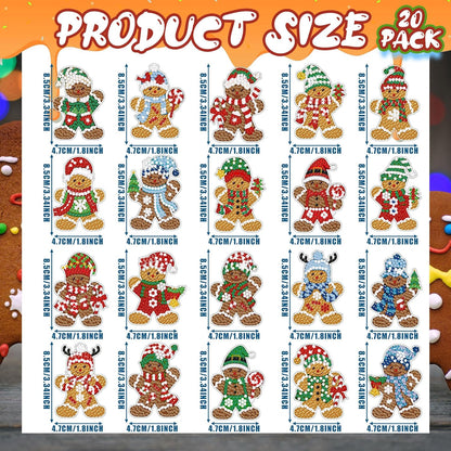 Tondiamo 20 Pcs Christmas Diamond Painting Keychain Kits 5D DIY Diamond Art Pendants Double Sided Hanging Key Chains for Christmas Party Decoration DIY(Gingerbread Man Style)