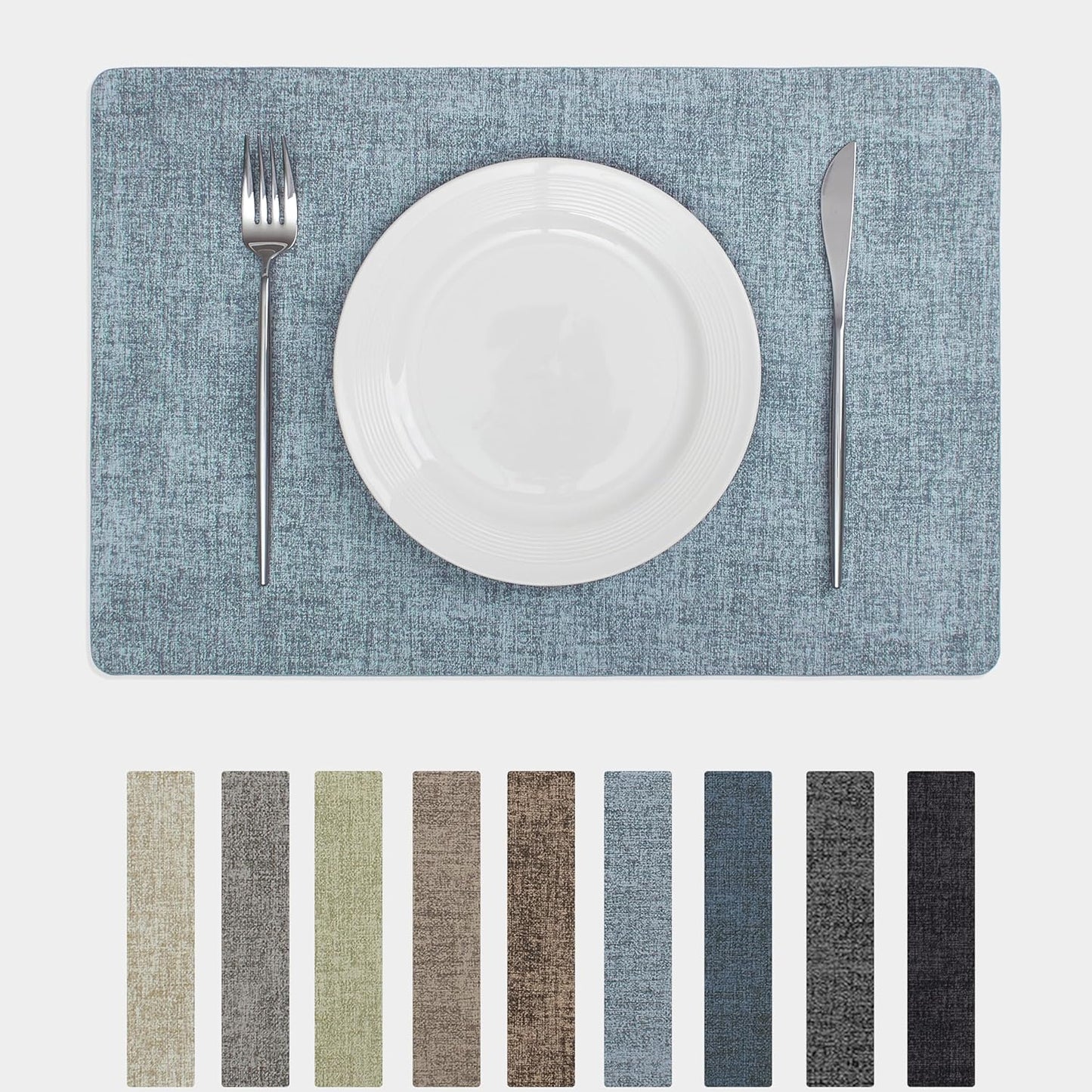 Chrysameld Vinyl Placemats Set of 4 - Faux Leather 100% Waterproof Oil-Proof Wipeable PU Place Mats, Heat Resistant Anti Slip Reversible Table Mats for Indoor & Outdoor Use,(17×12Inch, Sky Blue)