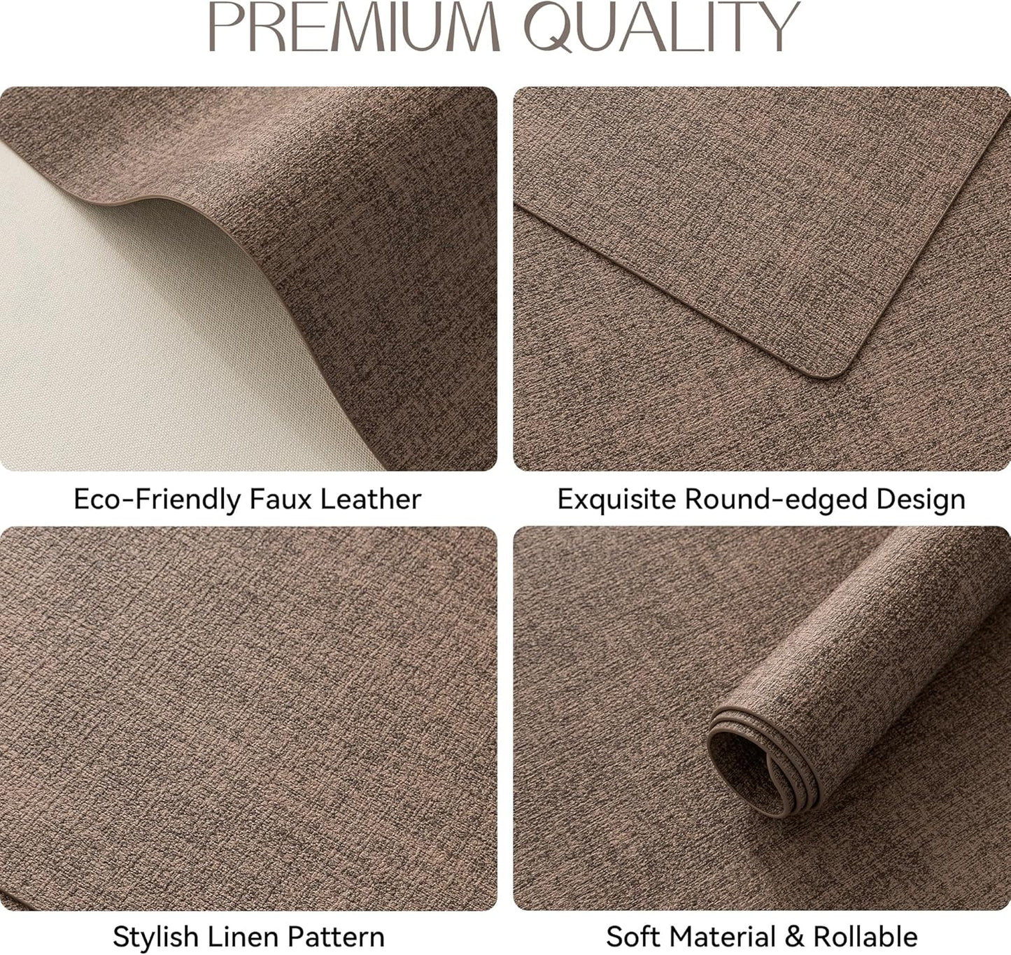 Romanstile Vinyl Placemats Set of 4-12 X 18 Inch - Heat Resistant Place Mats 100% Waterproof Oilproof Wipeable Reversible Faux Leather Table Mats for Kitchen/Dining/Party/Outdoor, Brown