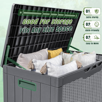 Greesum 100 Gallon Resin Deck Box Large Outdoor Storage with Cushions for Patio Furniture, Garden Tools, Pool Supplies, Weatherproof and UV Resistant, Lockable, Gray