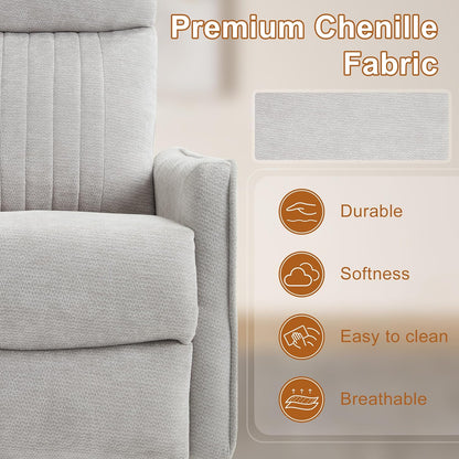 Manual Swivel Rocker Recliner Chair for Adults, Overstuffed Reclining Glider Chair for Nursing with Vibration Massage & Heat, Living Room Rocking Recliner 2-Stage backrest, Chenille Fabric Light Gray