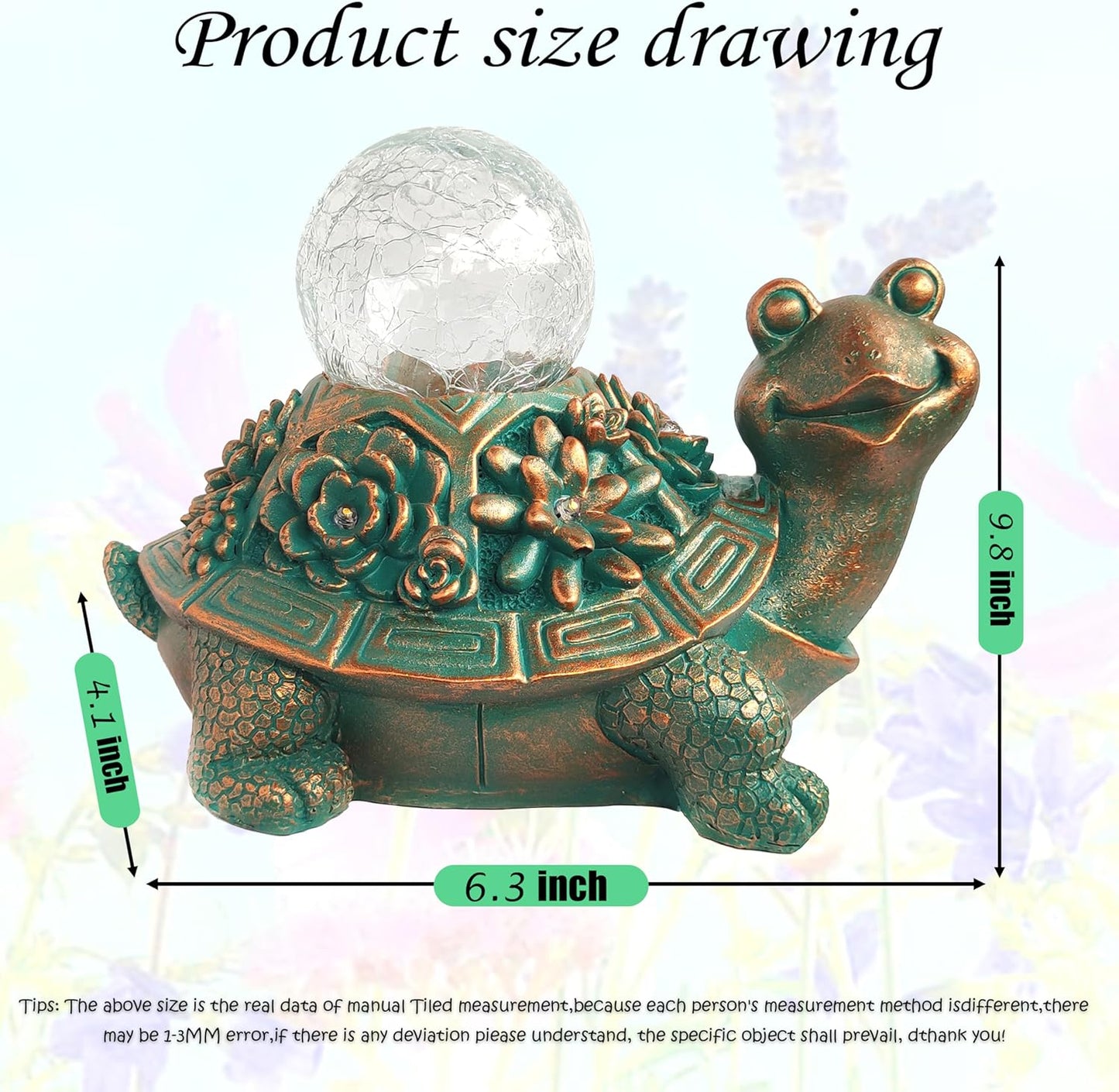 JOYBEE Garden Statues Turtle with Solar Lantern Outdoor Decor-Turtle Solar Figurines Lights Decorations for Patio Yard Lawn Ornaments-Gifts for Birthday Easter Housewarming