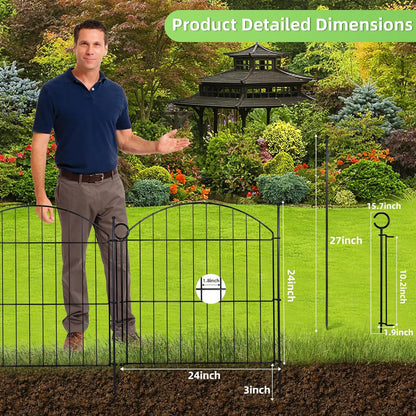 Decorative Garden Fence 24in (H) x10ft (L), 5 Pack No Dig Fence Animal Barrier for Dog with Lock, Arched Flower Bed Edging, Wire Border Panel Fencing for Yard Patio Outdoor Decor