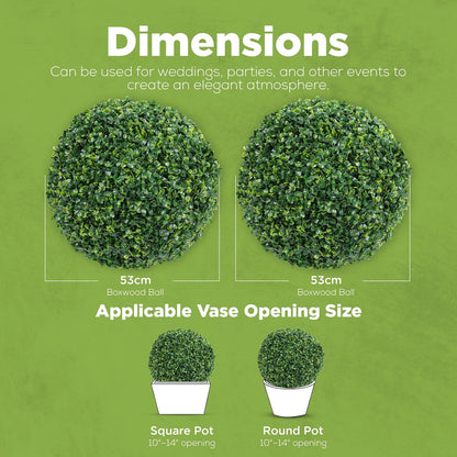 DRAY Premium 20.87" Faux Boxwood Balls – Set of 2 Artificial Topiary Spheres for Outdoor & Indoor Use – Realistic, UV-Resistant, Weatherproof Decorative Greenery – Check Measurements