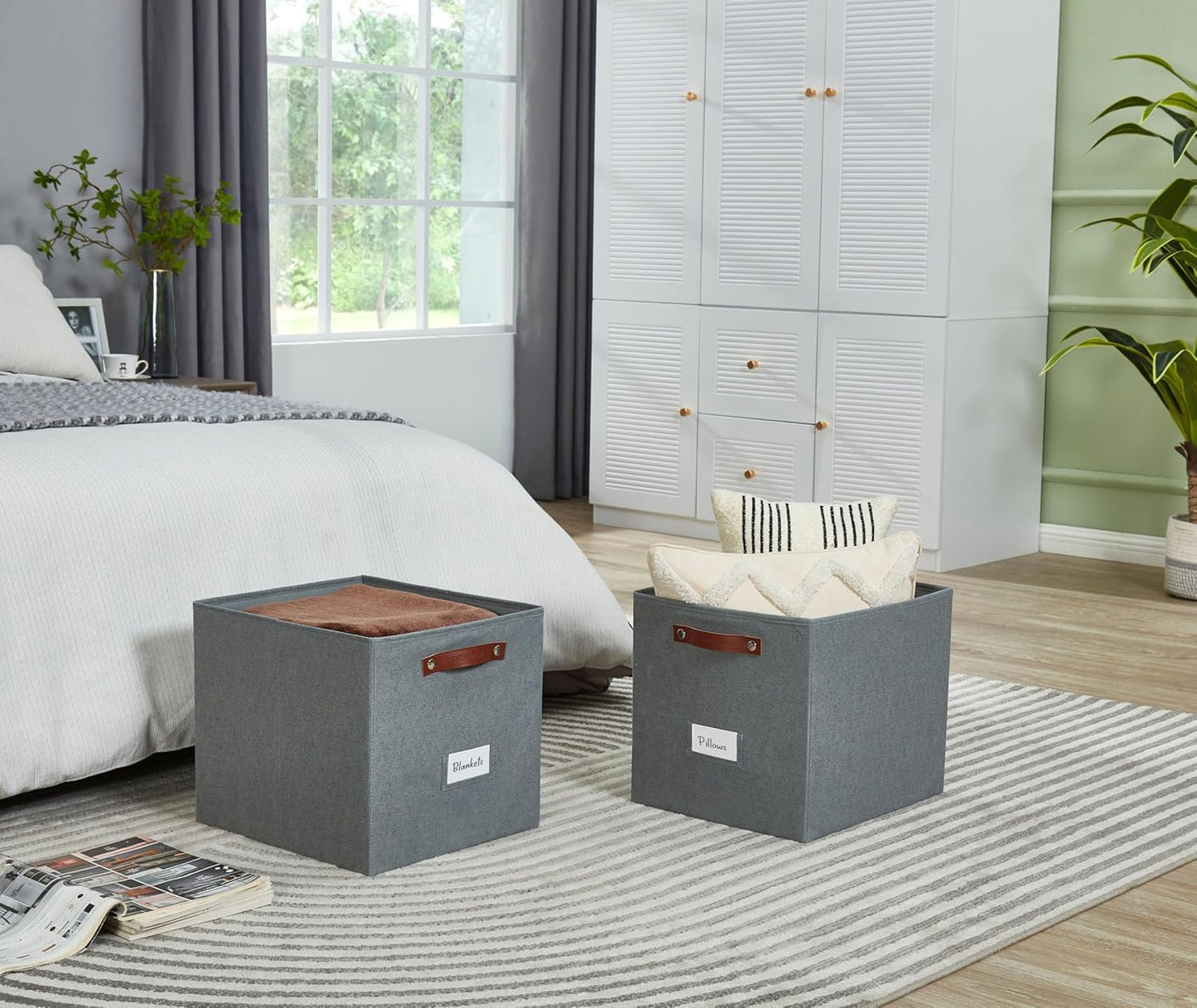 DECOMOMO Storage Cubes, 13x13x13 Storage Cube Bins with Labels, Fabric Organizer Bins (13" / 6pcs, Texture Grey)