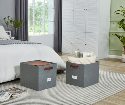 DECOMOMO Storage Cubes, 13x13x13 Storage Cube Bins with Labels, Fabric Organizer Bins (13" / 6pcs, Texture Grey)