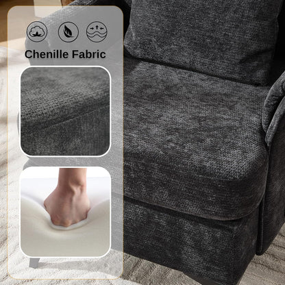 KCC Mid-Century Accent Chairs Set of 2,Chenille Modern Upholstered Single Sofa,Cozy Armchair with Back for Bedroom/Office/Cafe,Black