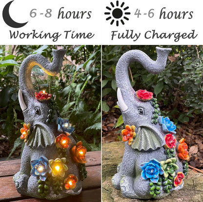 Solar Garden Statue Elephants Figurine with Solar Lights Outdoor Yard Decorations for Patio Porch Home Elephant Gifts for Women Mother's Day Housewarming Birtheday Gifts