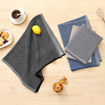 Homaxy Premium Kitchen Towels(18”x 28”, 12 Pack), Large Cotton Kitchen Hand Towels, Flat and Terry Dish Towels, 380 GSM Highly Absorbent Tea Towel Set with Hanging Loop, Grey/Khaki/Black