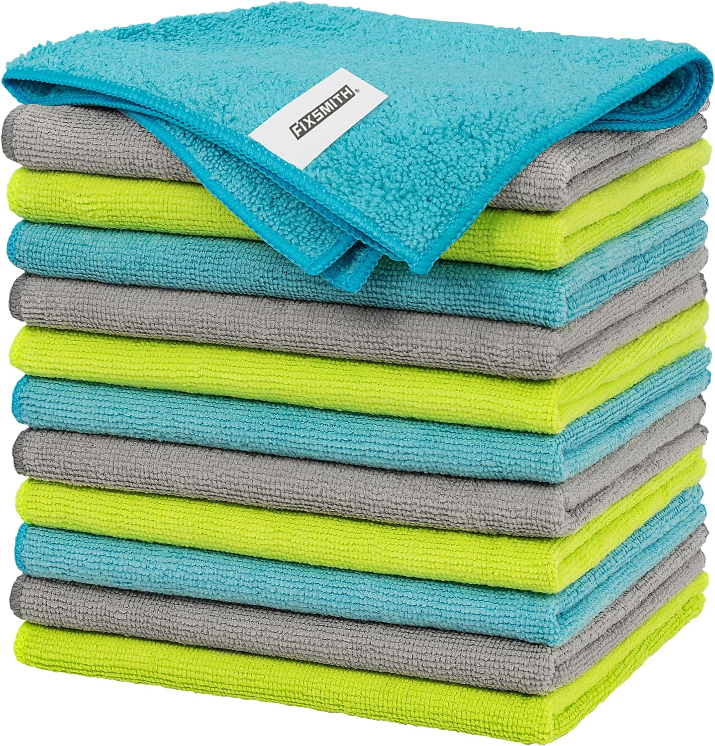 FIXSMITH Microfiber Cleaning Cloth - Pack of 12, Multi-Functional Towels, Size: 12 x 16 in, Highly Absorbent Rags, Lint-Free, Streak-Free for Car, Kitchen, Home, Office