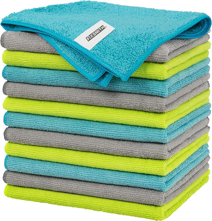 FIXSMITH Microfiber Cleaning Cloth - Pack of 12, Multi-Functional Towels, Size: 12 x 16 in, Highly Absorbent Rags, Lint-Free, Streak-Free for Car, Kitchen, Home, Office